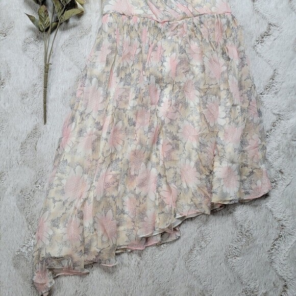 Elizabeth And James 100% Silk Shell Pink White Floral Print Sash V Neck Dress 4 - Picture 3 of 12